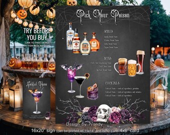 Gothic Bar Menu Template, Halloween Cocktail Sign & Drink Cards, Apothecary Wedding Drink List, Dark Fantasy Party Decor, Haunted Bar G06
