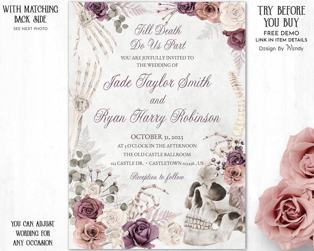 Pastel Goth Wedding Invitation Template. Till Death Do Us Etsy