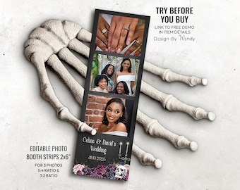 Editable Gothic Photo Booth Template. Dark Romantic Wedding Photo Booth Strip. Halloween Party Photo Strip Template G06