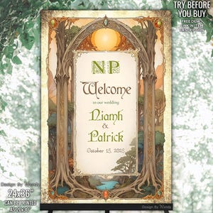 Editable Fantasy Wedding Sign. Art Nouveau Fantasy Wedding Welcome Sign. Elven Wedding Signage Template. Fairytale Welcome Sign F03
