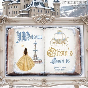 Princess Fairytale Book Welcome Sign Template. Quinceanera Sweet 16 Party Editable Welcome Sign. Princess Birthday, Once Upon a Time F09