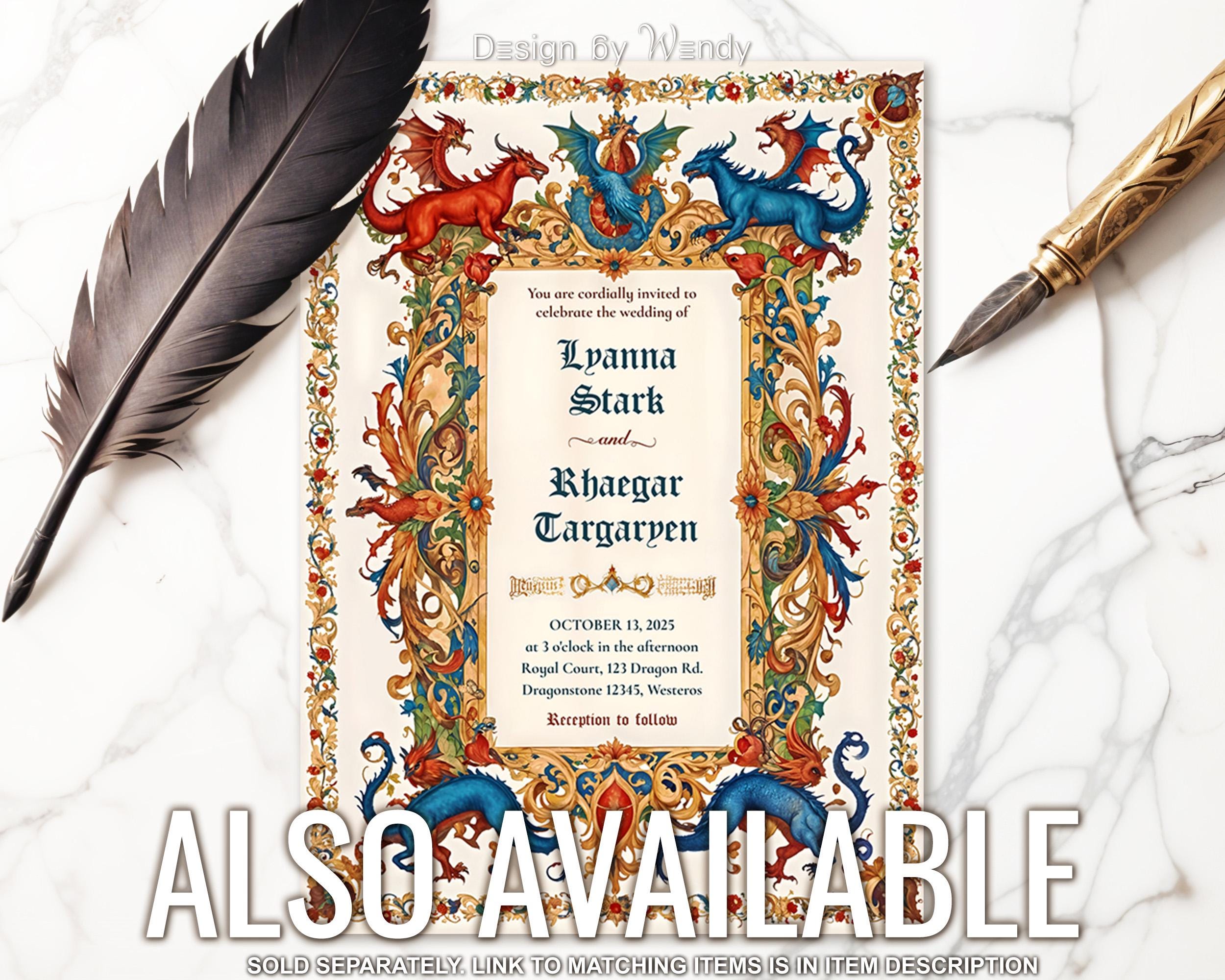 Editable Medieval Wedding Invitation With Dragons and Fantastic Beasts ...