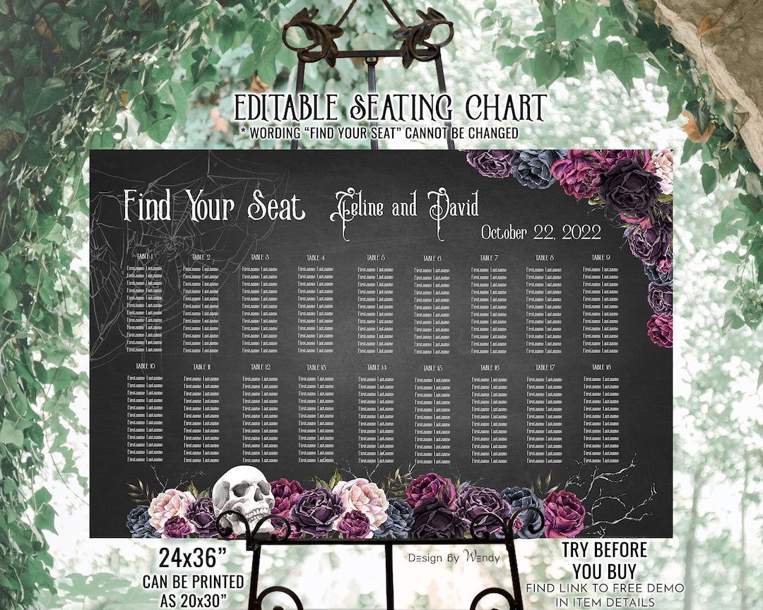 Halloween Wedding Seating Chart. Gothic Wedding Black Seating Plan ...