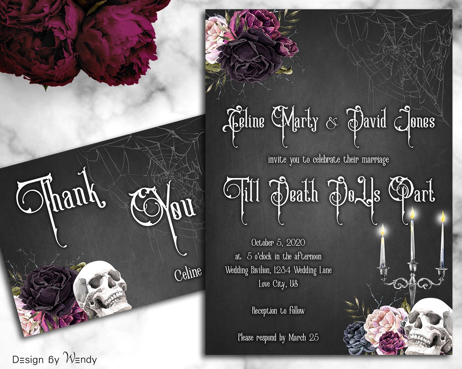 Gothic wedding invitation Till Death Do Us Part black | Etsy