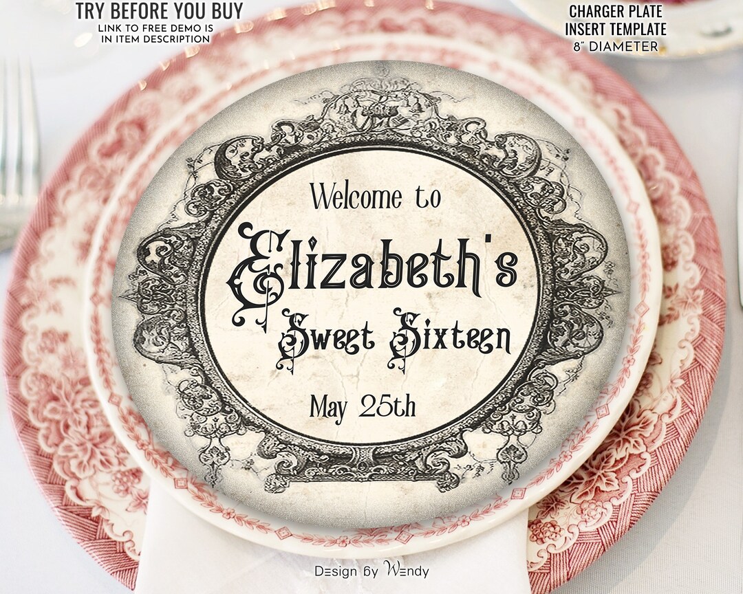 Editable Victorian Charger Plate Insert Template. Victorian Etsy