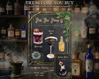 Gothic Romance Bar Sign Printable Moody Wedding Decor Botanical Bride Drink Menu Template Engagement Party Cocktail Card Digital Bundle G09