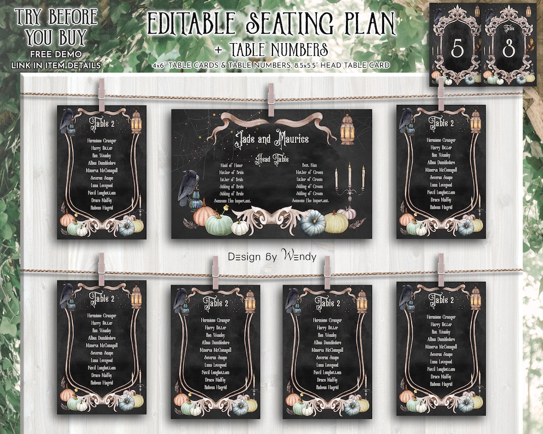 Editable Halloween Dinner Seating Plan Table Numbers. - Etsy