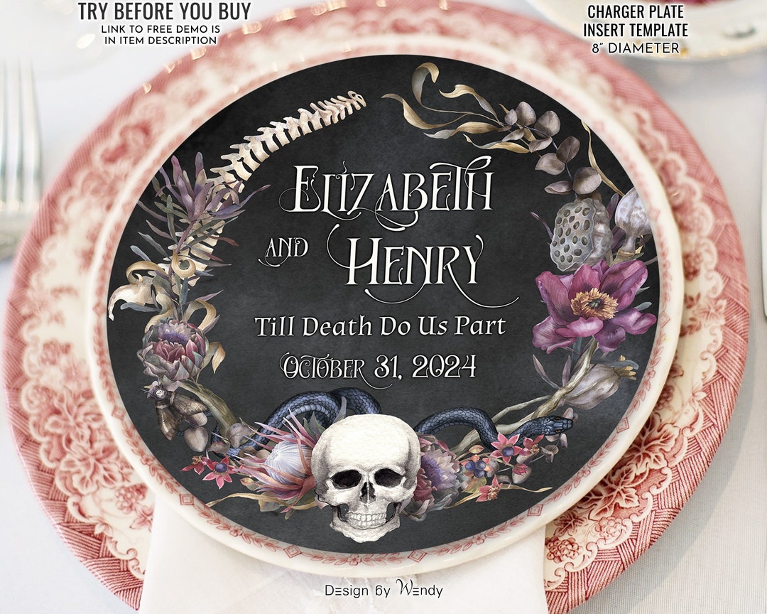 Gothic Charger Plate Insert Template. Skull and Bones Wreath Whimsigoth