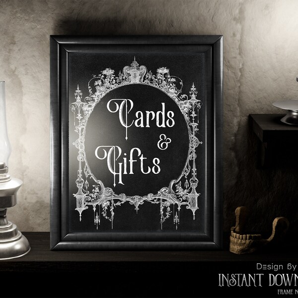 Instant Download Black Card & Gifts Table Sign. Elegant Victorian Wedding Signage. Printable Cards and Gifts Sign G02