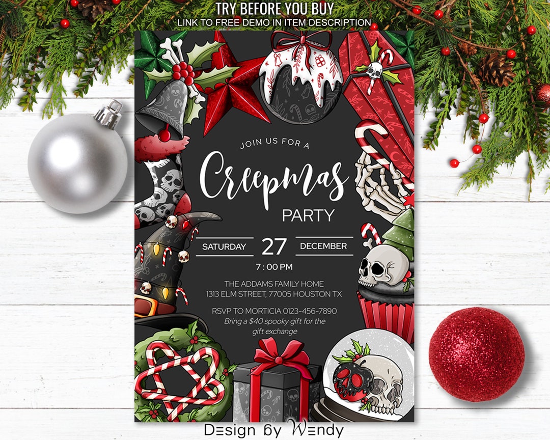 Editable Creepy Christmas Party Invitation. Gothic Christmas Party ...