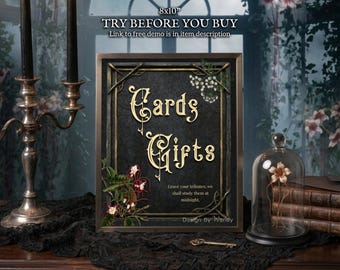 Table Sign Template, Victorian Poisonous Garden. Gothic Wedding Decor, Dark Romance Botanical Sign, Editable 8x10" G09