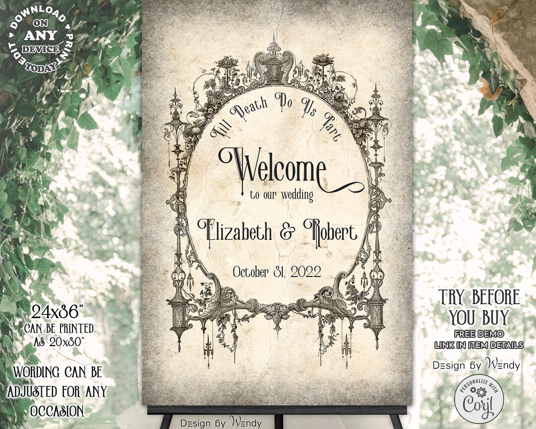 Victorian Sign Template, Till Death Do Us Part. Editable
