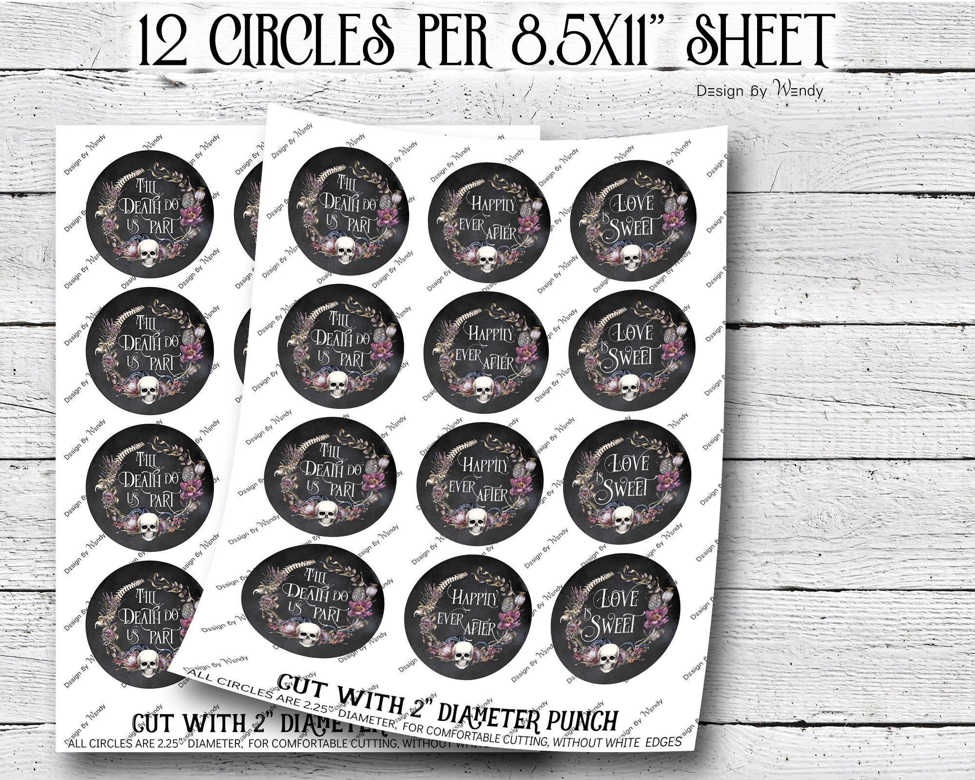 Gothic Wedding Cupcake Toppers. Skull and Bones Printable Etsy