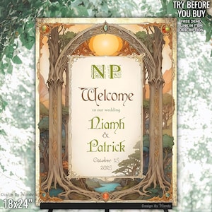 Fantasy Elven Wedding Welcome Sign. Art Nouveau Wedding Sign Template. Celtic Fairytale Welcome Sign. Elvish Wedding Signage F03
