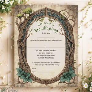 Certificado de Casamento Celta para Impressão. Certificado de Casamento de Fantasia Art Nouveau para Download Instantâneo, 8,5x11" e A4 F01