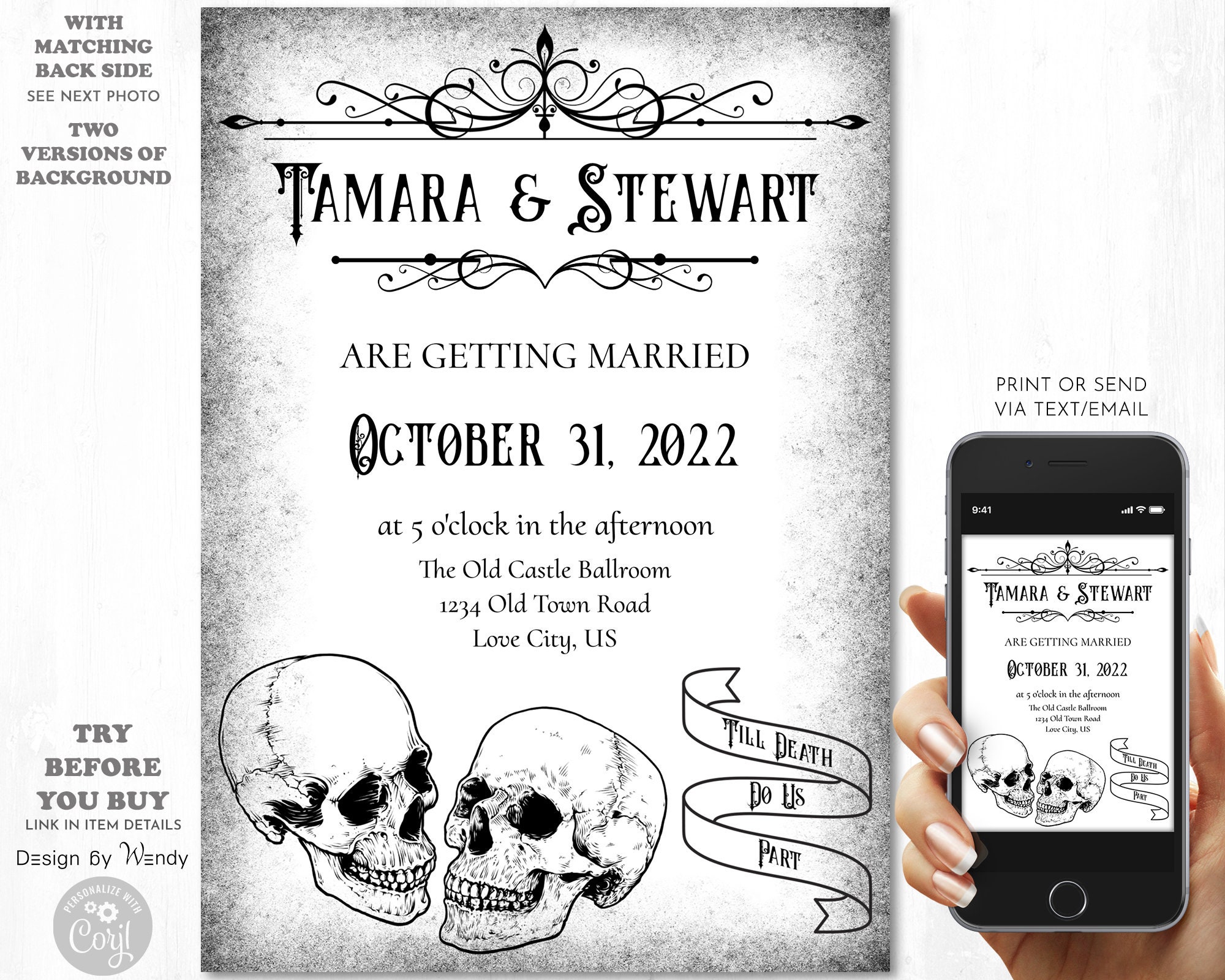 Skull wedding invitation template. Till Death Do Us Part. | Etsy