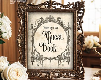 Victorian Gothic Hochzeitsschilder, Gästebuch Tischschild 20x25cm, Vintage Rahmen, Hochzeitsschilder, Print Ready Schilder G02