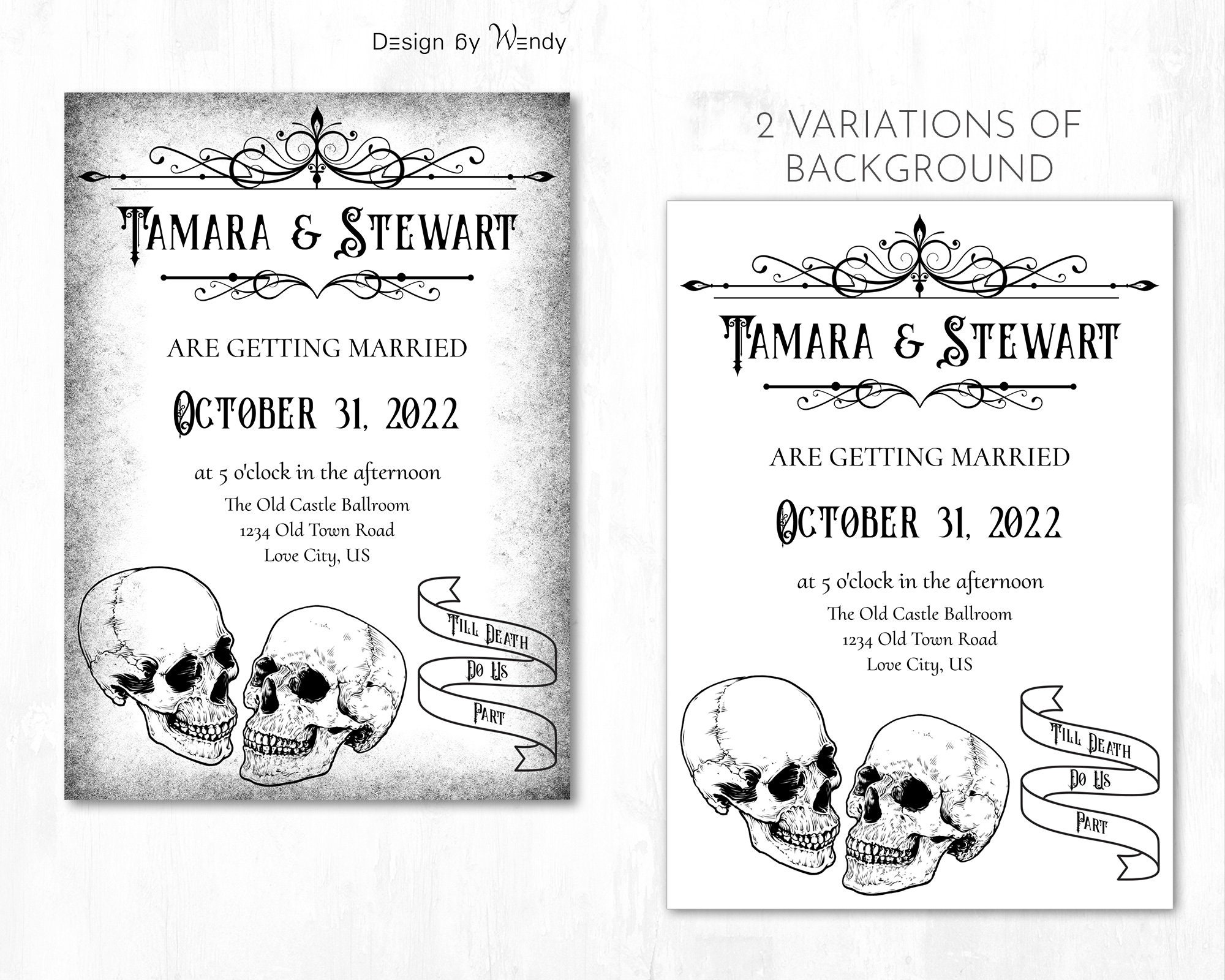 Editable Skull Wedding Invitation Template Till Death Do Us Etsy
