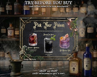 Pick Your Poison Sign Template. Gothic Botanical Wedding Drink Menu, Antique Poisonous Plants Illustrations, Printable Hemlock Decor G09