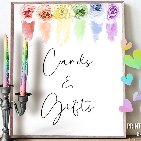 Printable Rainbow Cards & Gifts Sign. Instant Download Gay Lesbian Wedding Table Sign Q01