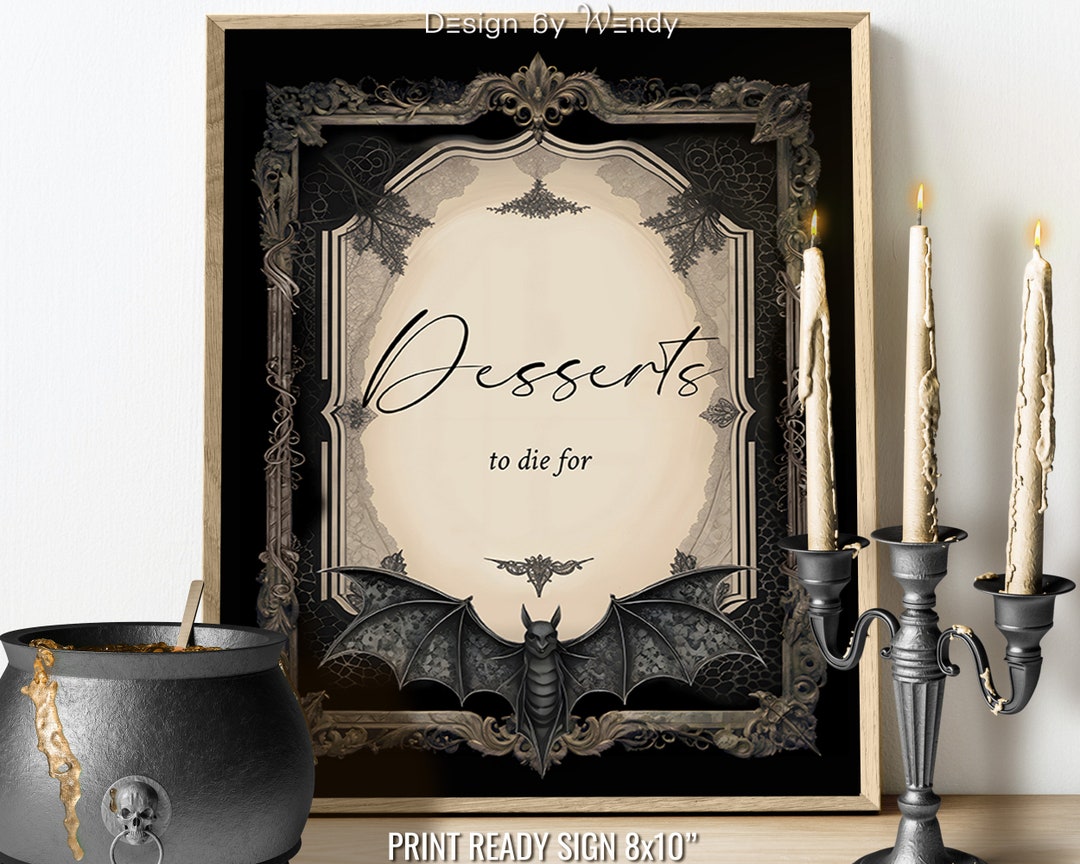 Example Signage Using Gothic Desserts Vintage Gothic Wedding Sign With Bat. Halloween Table Sign ...
