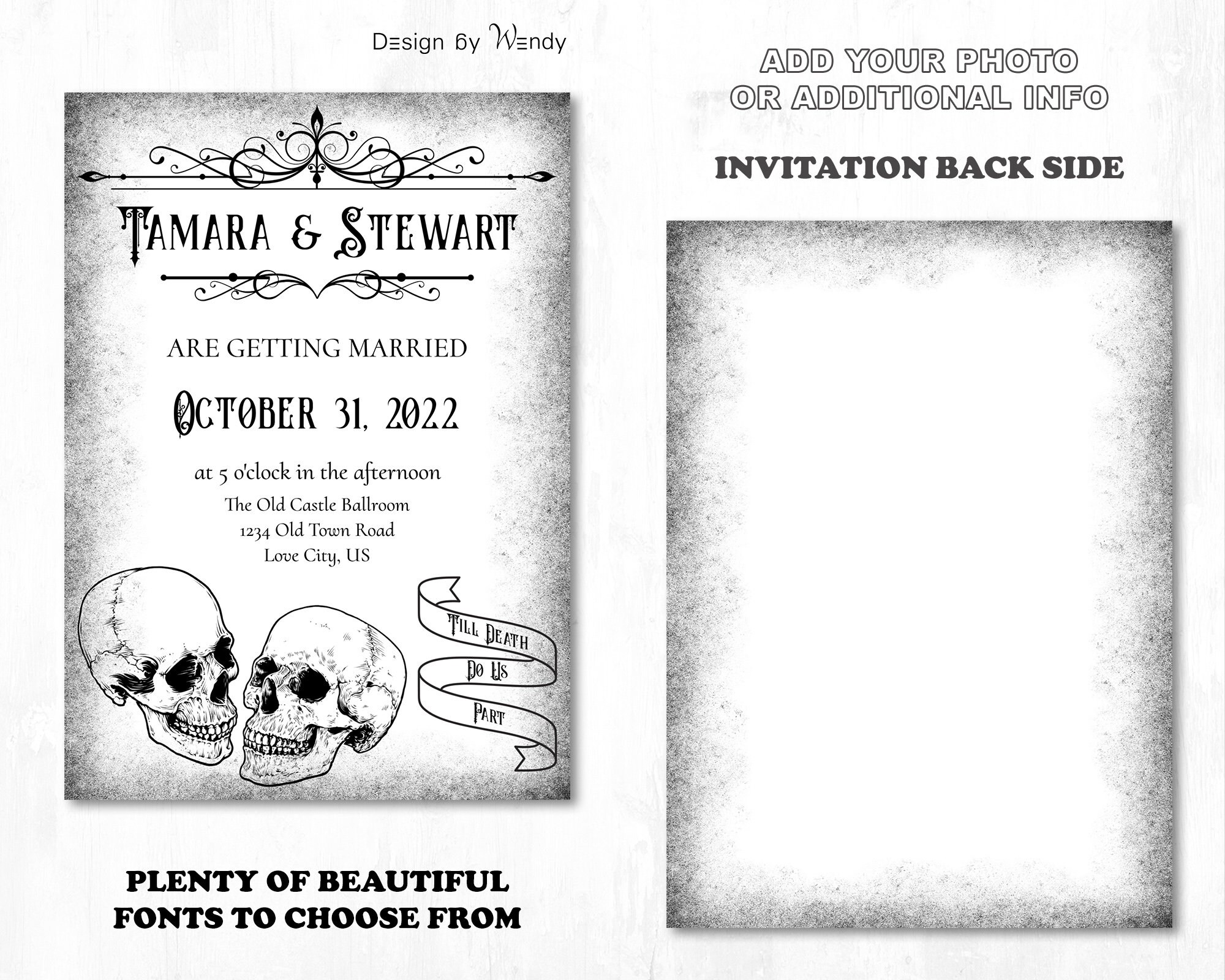 Editable Skull Wedding Invitation Template Till Death Do Us | Etsy