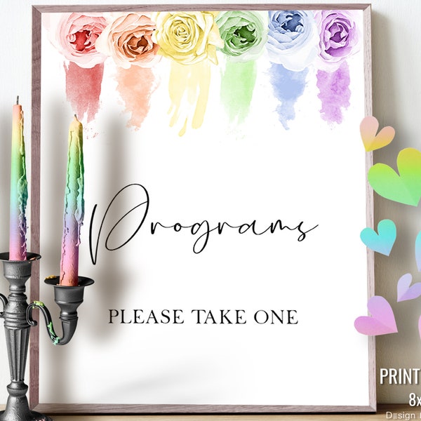 Rainbow Wedding Programs Sign. Instant Download Gay Lesbian Wedding Table Sign Q01