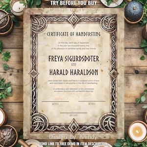 Viking Handfasting Certificate Template. Viking Marriage Certificate. Editable Certificate of Handfasting.  8.5x11" and A4 F07