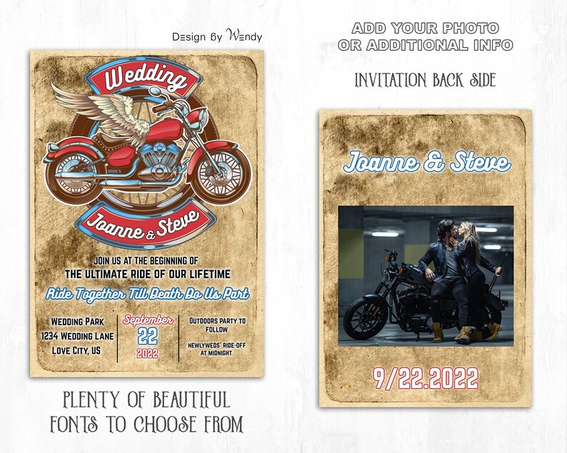 Biker Wedding Editable Invitation Template Motorcycle Angel Wing Wedding Invite Ride Together Till Death Do Us Part A01
