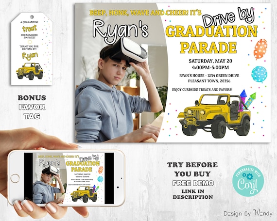 Drive By Graduation Birthday Party Parade sign drive by parade sign for teens editable template DIY invite DB03