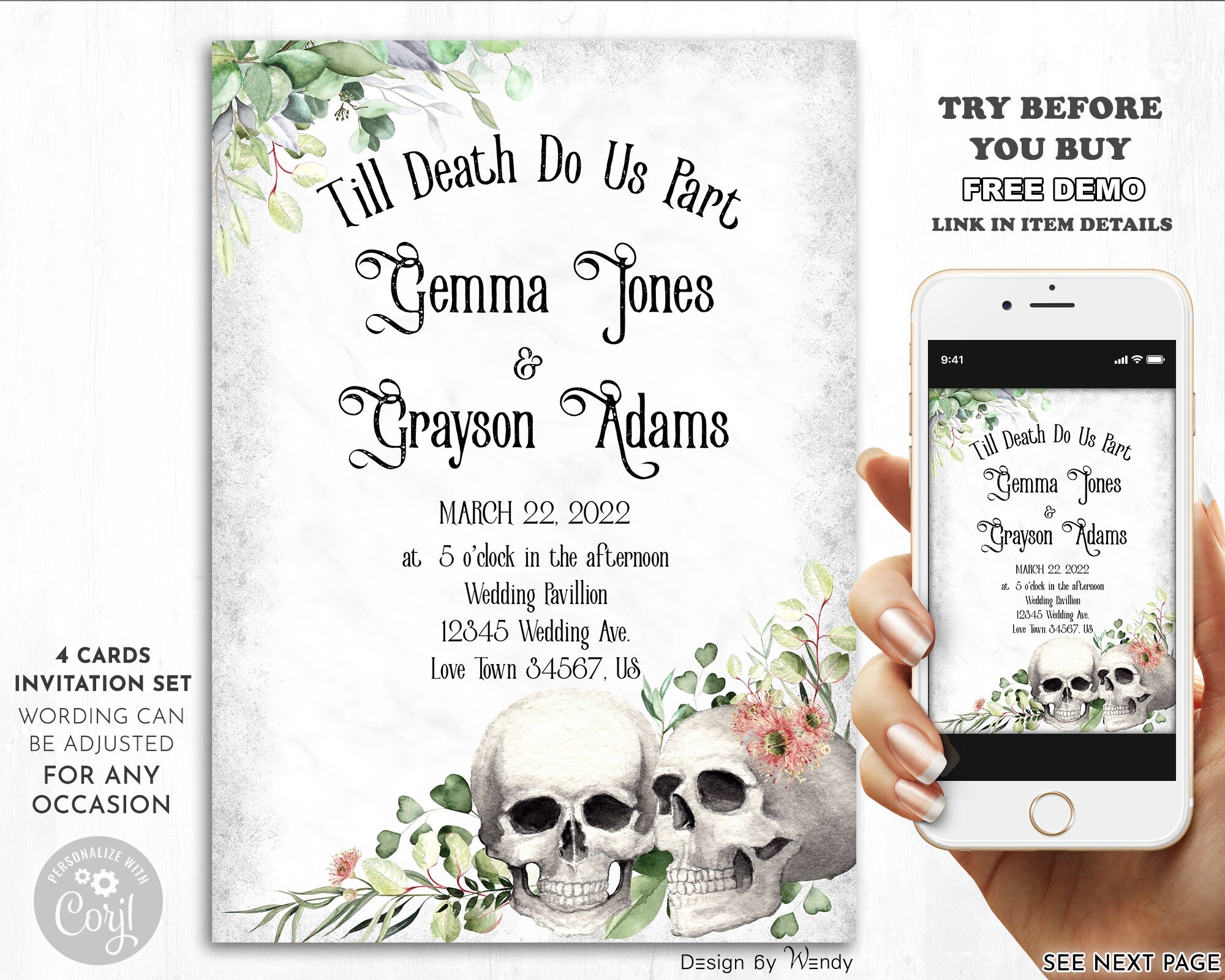 Skull wedding invitation kit. Till Death Do Us Part invitation | Etsy