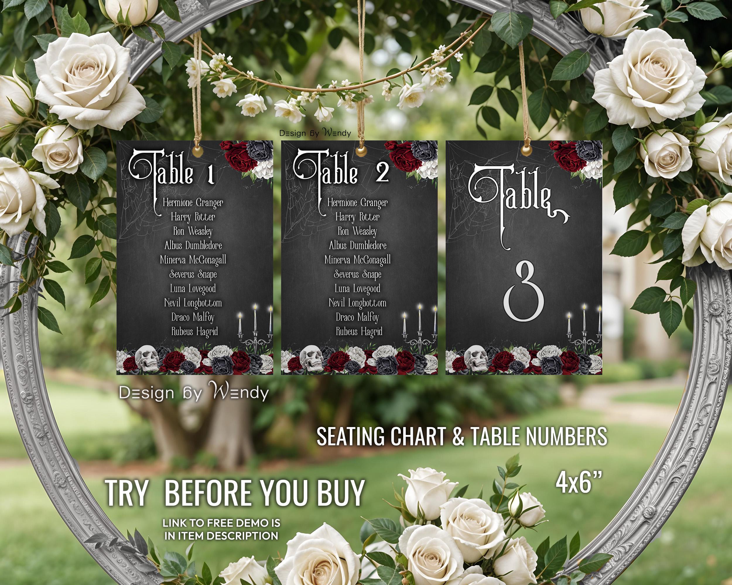 Editable Gothic Seating Plan + Table Numbers. Halloween Wedding Seating ...