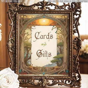 Fantasy Wedding Table Sign Template. Editable Art Nouveau Cards & Gifts Sign, Custom Wording. Elven Wedding Signage. Romantic Decoration F03