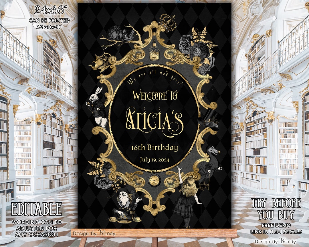 Alice Sign Alice in Wonderland Welcome Sign Template. Dark Alice Custom Wording ...