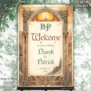 Fantasy Celtic Wedding Sign Template. Art Nouveau Fantasy Wedding Sign. Editable Elven Wedding Signage Template. Fairytale Welcome Sign F03