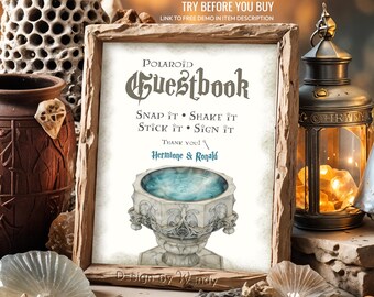 Editable Wizard Wedding Guestbook Sign. Magic Wedding Photo Guest Book Sign Template F05