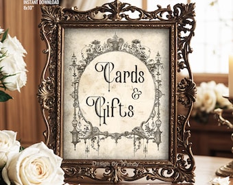 Card & Geschenke Tischschild. Viktorianische Gothic Hochzeitsschilder. Sofortiger Download 20x25 cm Vintage Frame Tischschild, Print Ready Signs G02