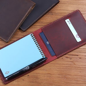 Personalized Real Genuine Leather notepad Cover for Rocketbook Everlast Mini Pocket Notebook, Custom Leather Reusable Pocket Notepad Wine