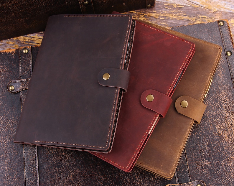 Handmade Leather Steno Pad 6"x9" Holder, Custom Folio Coverfor 6"x9" Top Bound Spiral Notebook, A5 Document Portfolio, Gift for Him/ Her image 10