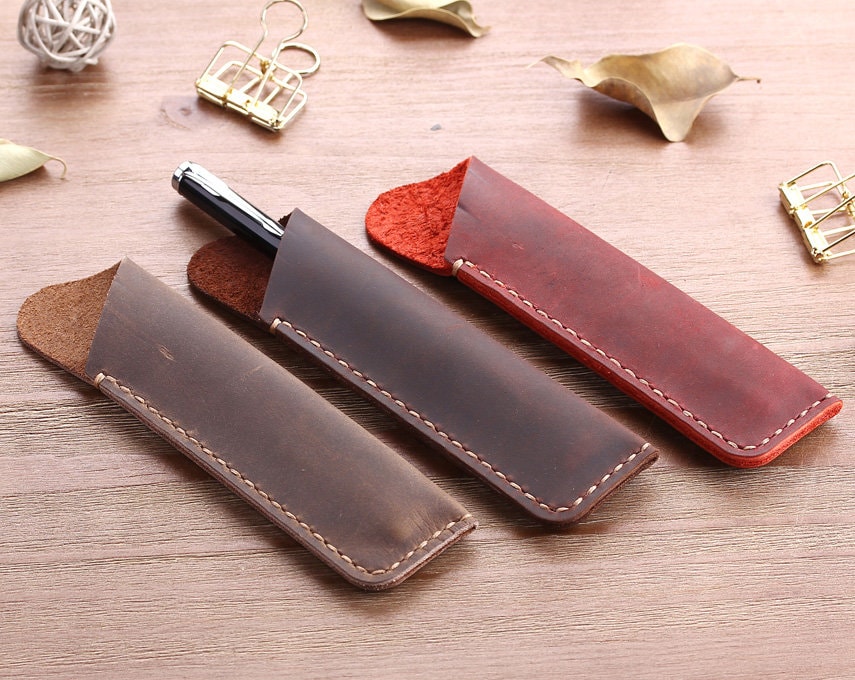 Genuine Leather Pencil Case Personalized Pen holder Hand Etsy