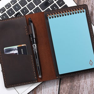 Personalized Leather Cover for Rocketbook Everlast Mini Pocket Notebook 3.5"x5.5" , Durable Handmade Genuine Leather Rocketbook Cover