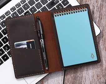Personalized Leather Cover for Rocketbook Everlast Mini Pocket Notebook 3.5"x5.5" , Durable Handmade Genuine Leather Rocketbook Cover