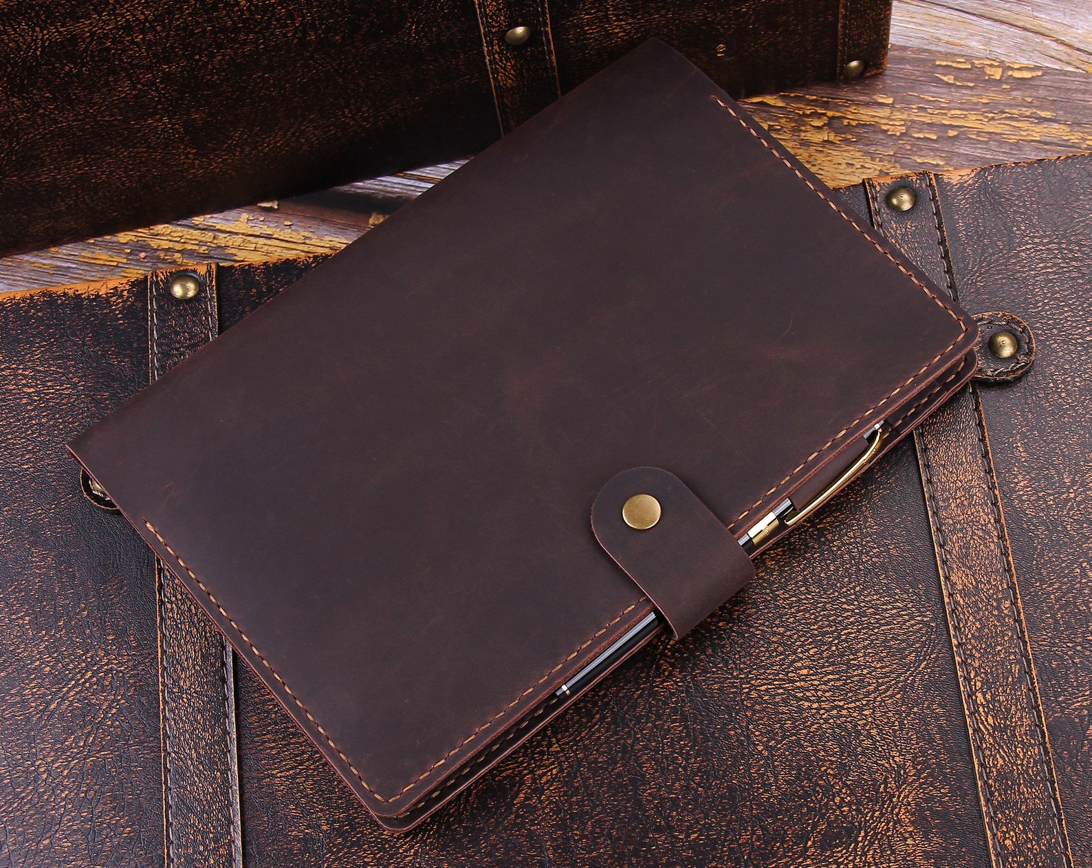 Personalized Leather Steno Pad 6x9 Cover Folio Etsy