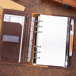 Personalized A6 Planner Leather Cover Journal, Handmade A6 Travelers Notebook, 6 Ring Binder Journal, Fathers Day Gift