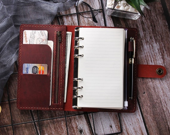 Genuine Leather A6 Diary Planner Notebook Ring Binder - A6 Leather Notebook Binder Genuine Leather A6 Diary Planner Notebook Ring Binder - A6 Leather Notebook Binder