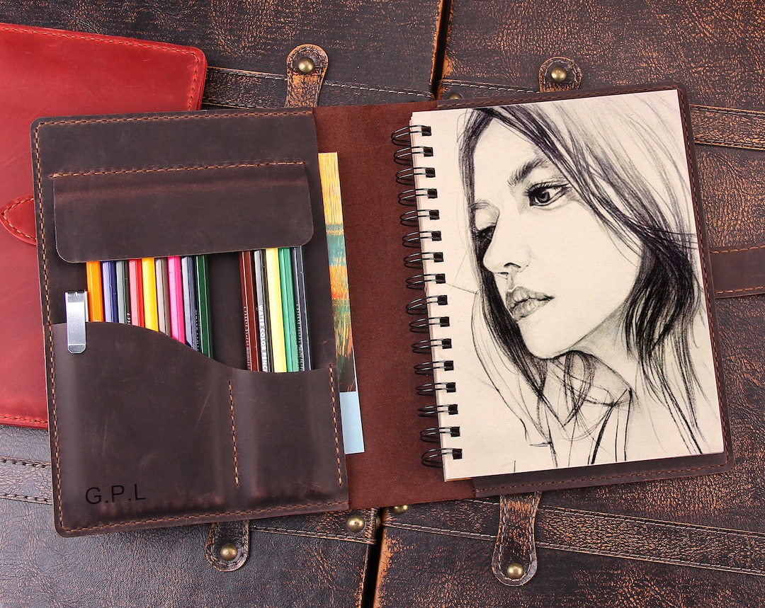Handmade Leather Sketchbook Cover, Personalized Artists Gifts
