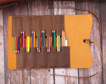 Handmad Leather Pencil Roll, Pencil case, Personalized Leather Roll Case, Artist roll, Tools Roll Case, Leather tool storage, Tool organizer