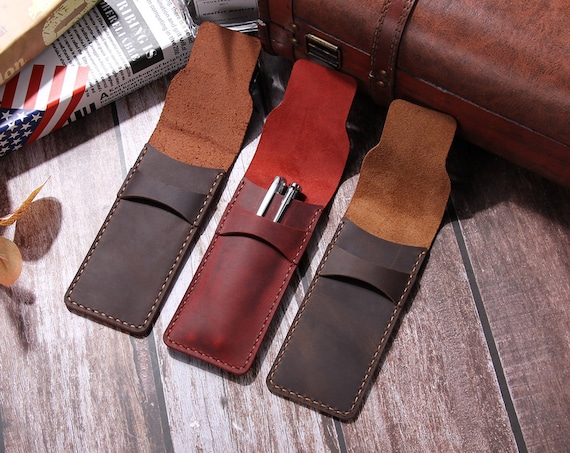 Personalized Leather Pen Holder, Handmade Leather Pen Pouch