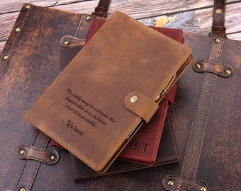 Bloc de notas de cuero con cubierta de 6" x 9", cubierta de cuero personalizada compatible con blocs de notas de espiral superior de 6 x 9", soporte para bloc de notas tipo padfolio A5