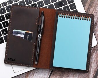 Funda de cuero personalizada para minicuaderno de bolsillo de 3,5 x 5,5 pulgadas con tapa superior, funda duradera hecha a mano de cuero genuino para minicuaderno